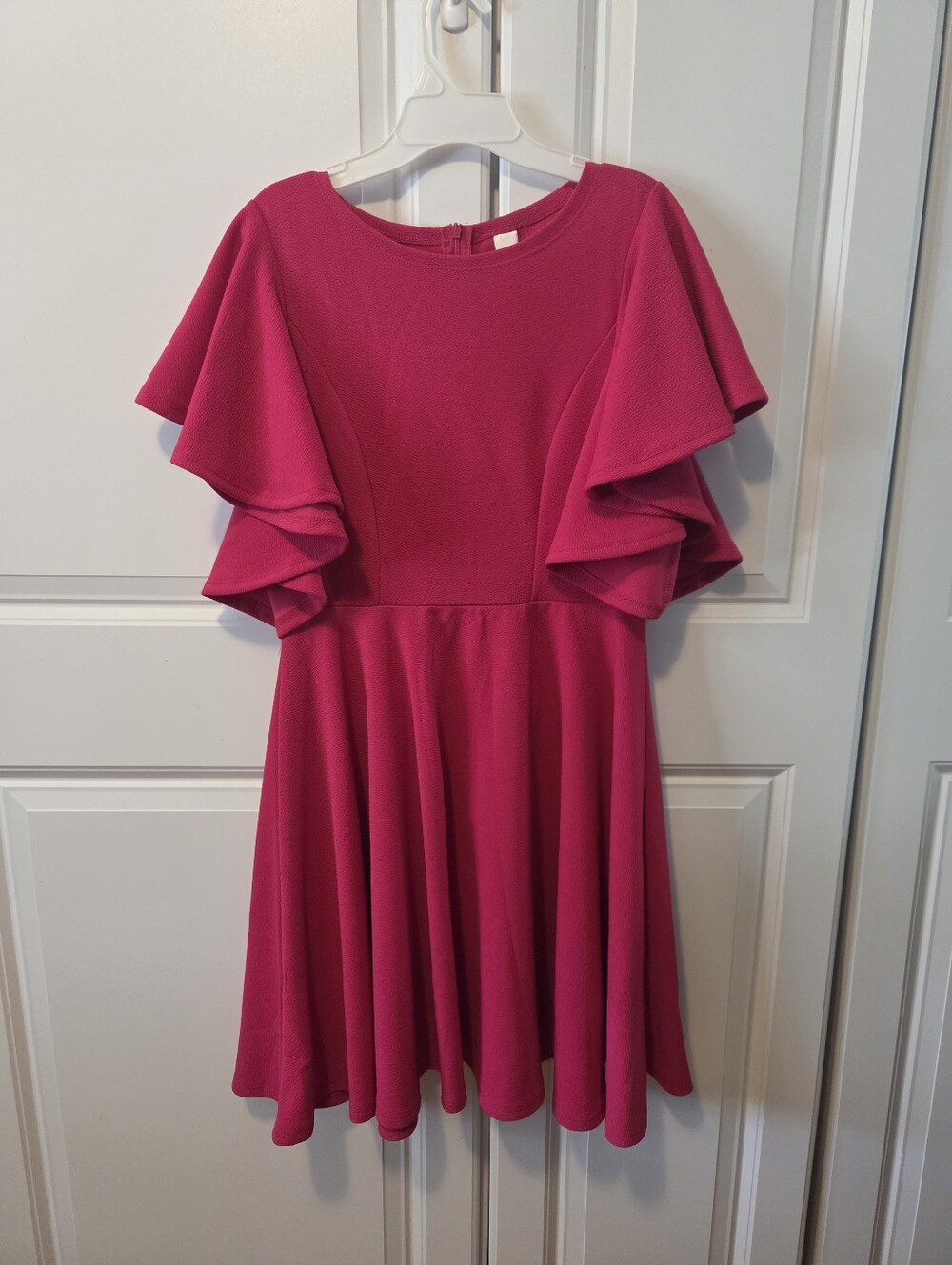 NWOT Women's Fuchsia Flutter Sleeve Fit-and-Flare Dress